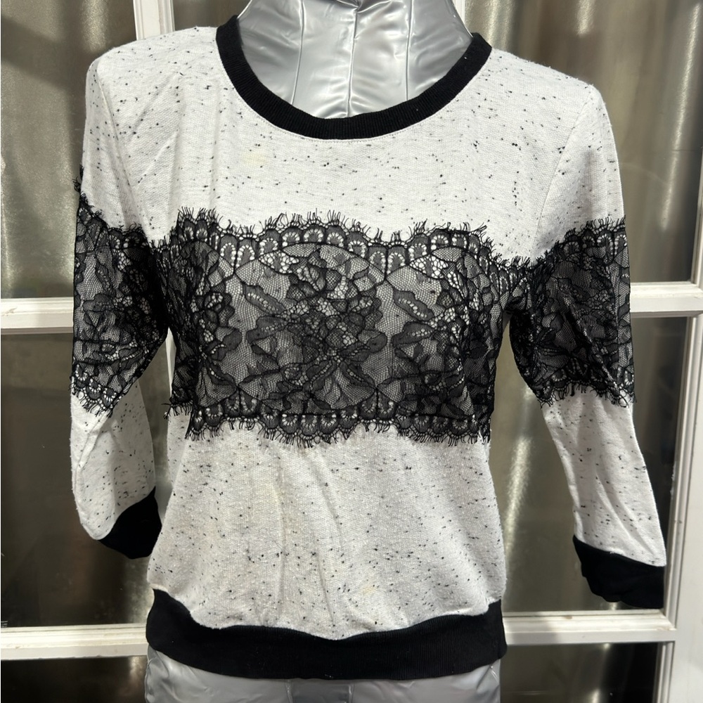 White Lightweight Gothic Sweater with Black lace